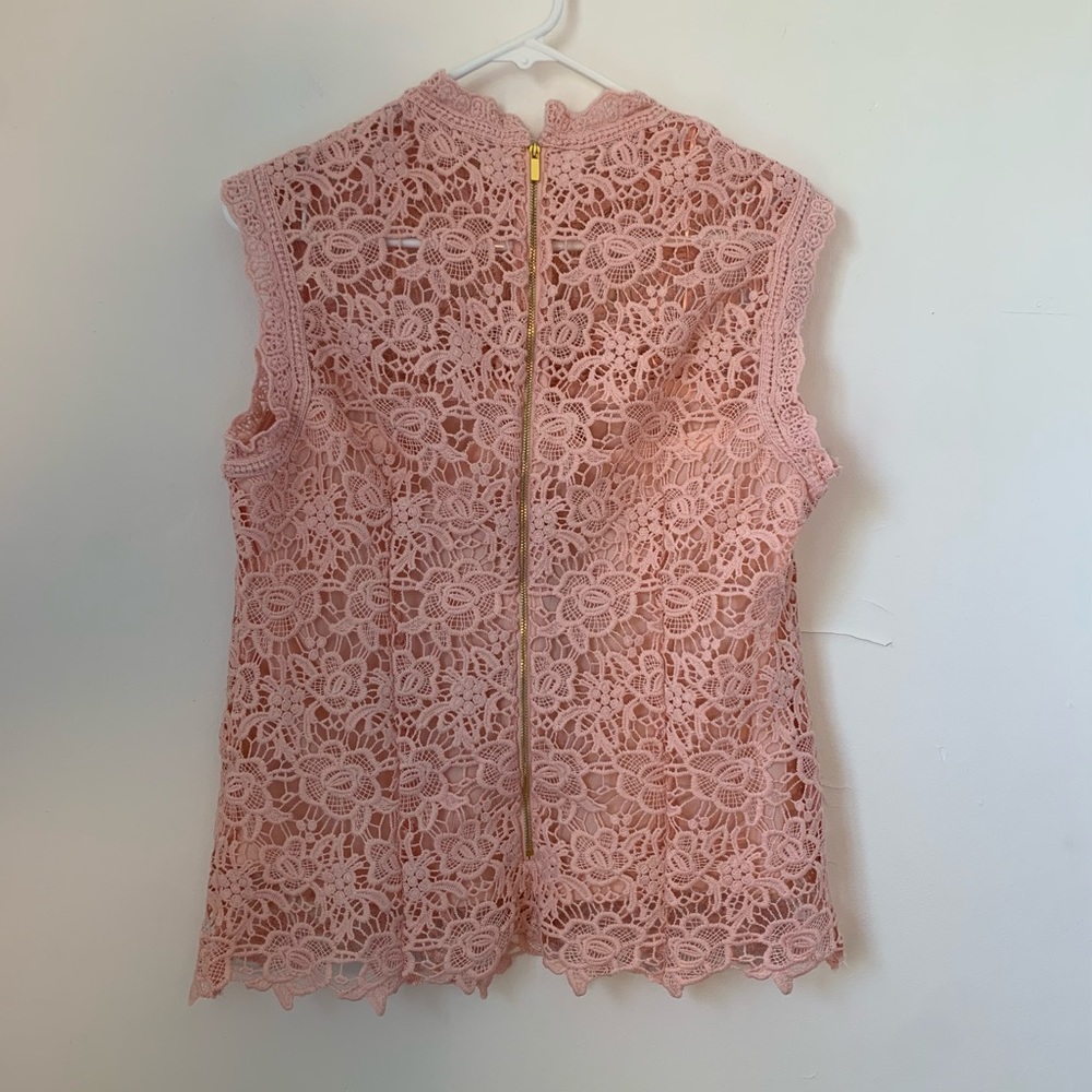 New Nanette Lepore Pink Crochet Lace Summer Top Large Cap Sleeve - Picture 5 of 7